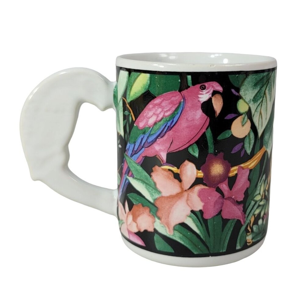 Vitromaster Jungle Rain Forest Floral Mug Parrot Handle Zipkin 1993 VTG